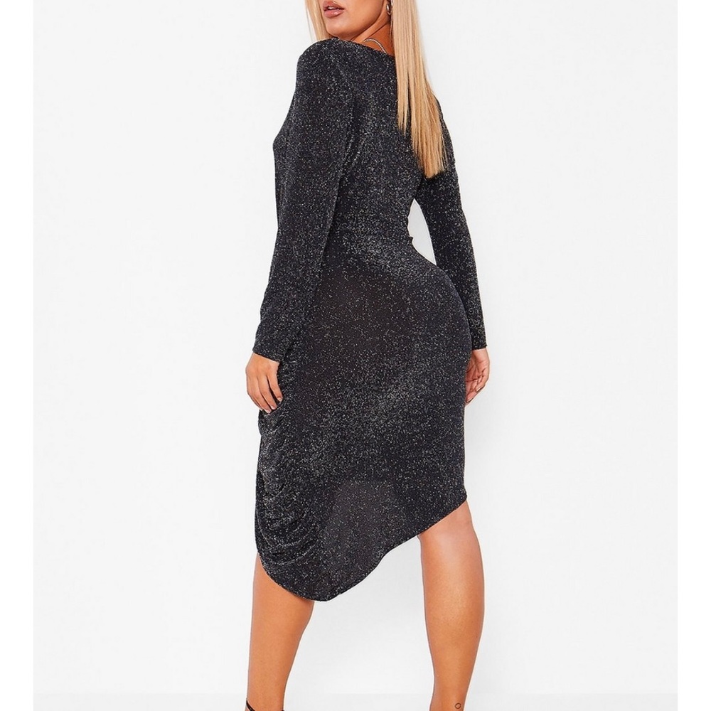 Plunging Drape Glitter Midi Dress